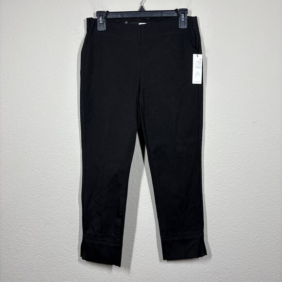 Ecru Womens 0 Straight Crop Chino Pants Black Cotton Blend Slit Hem Stretch - Picture 1 of 9